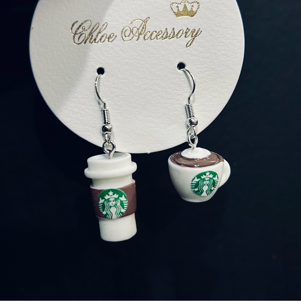 Coffee Cup Earrings - Brown and White